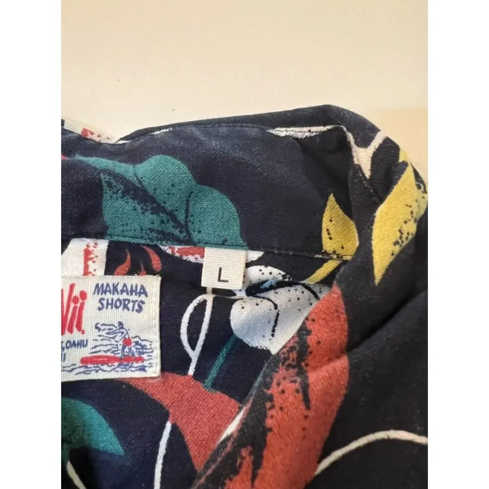M.Nii Mens Makaha Shorts Hawaiian Floral Camp Shirt 100% Cotton Large